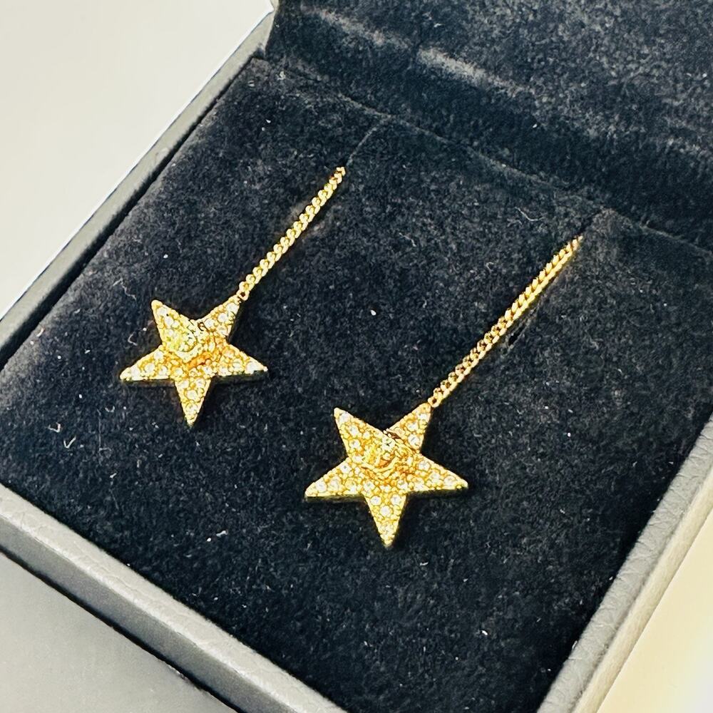 NIB Versace Medusa Crystal Star Gold Tone Charm Dangle Earrings $595 - Picture 5 of 8